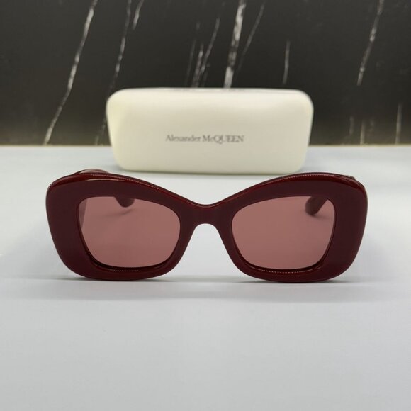 NEW AM0434S 006 ALEXANDER MCQUEEN BURGUNDY CAT EYE WOMEN SUNGLASSES - Picture 2 of 11